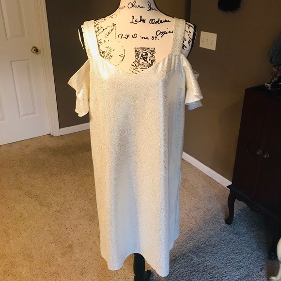 NWT Cream/metallic gold Sheath dress Size 12 - Picture 2 of 8